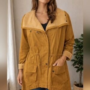 VINTAGE Barn Coat Utility Jacket Tan Courdaroy Lining Gorpcore Hike Preppy